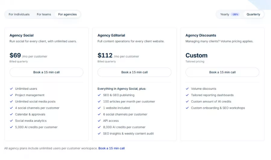 StoryChief pricing tiers screenshot